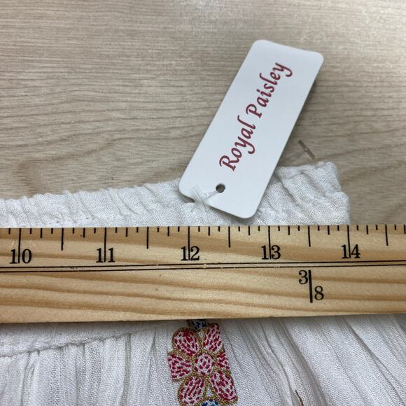 Royal Paisley Gypsy Embroidered Floral Maxi Skirt L White Boho Hippie Rhinestone - Picture 6 of 10